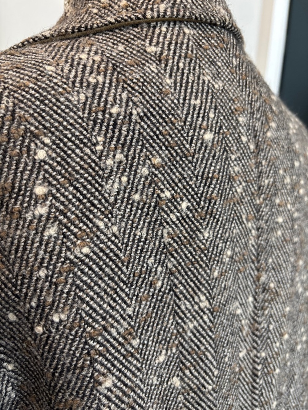 Alan Cherry Herringbone Tweed Blazer Suede Trim Wool Jacket Size 46 - Picture 12 of 15